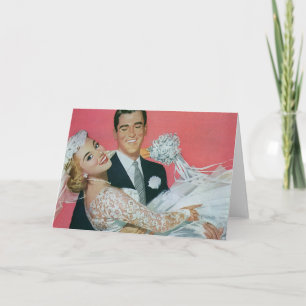 Tarjeta Boda Vintage recién casada, Groom llevando novia