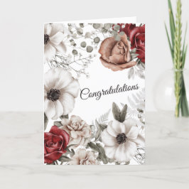 Tarjeta Boda Vintage Red Floral Watercolor