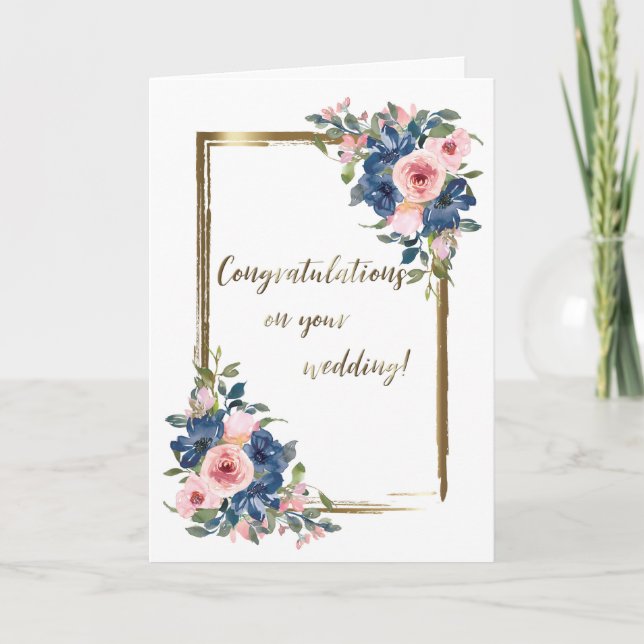 Tarjeta Boda Watercolor Navy y Rubor (Anverso)