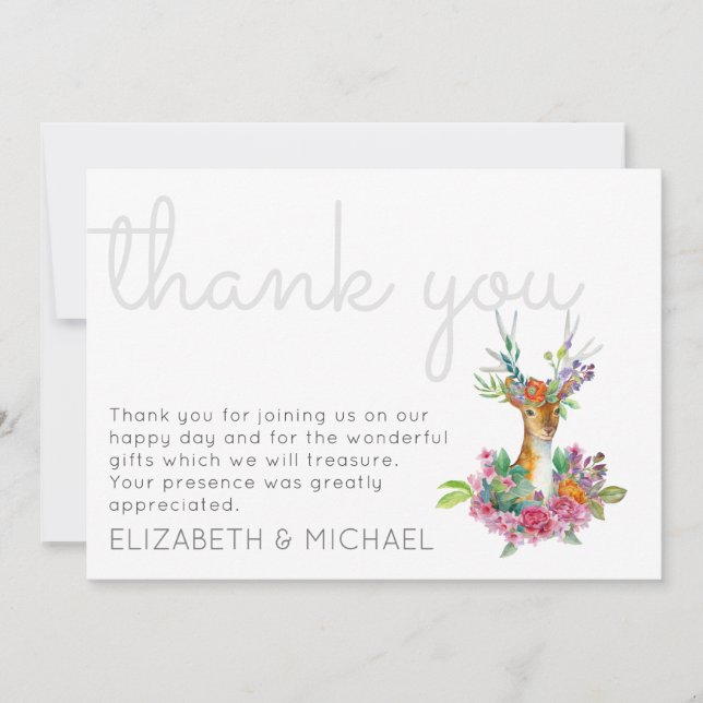 Tarjeta Boda Woodland DeerGracias (Anverso)
