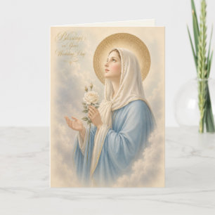 Tarjeta Bodas Católicas Rosas Blancas de la Madre Bendita