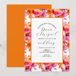 Tarjeta Bodas de Acuarela de Florales Brillantes Rosa Nara