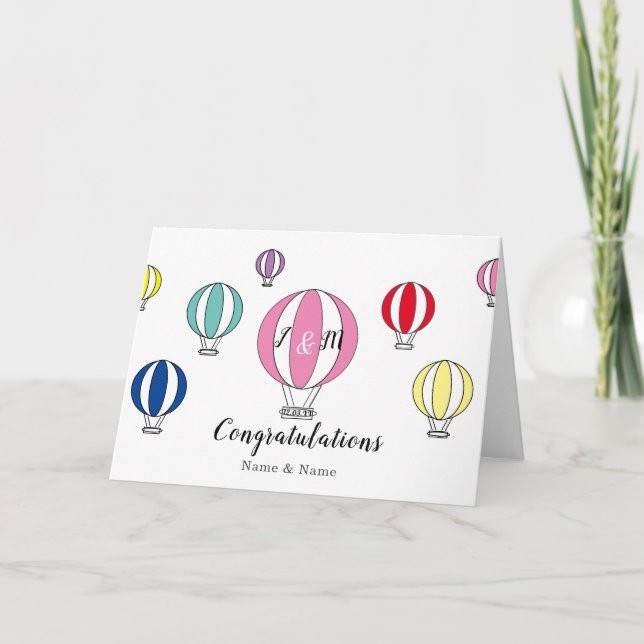 Tarjeta Bodas felicitaciones globos de aire caliente arco  (Anverso)