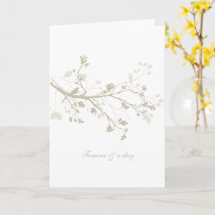 Tarjeta Bodas Florales Ramas de Pájaro Crema Azul
