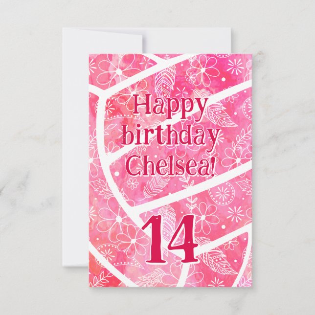 Tarjeta Bodega floral paisleys de voleibol rosa (Anverso)