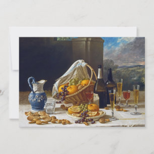 Tarjeta Bodegón de arte fino vintage con vino y frutas