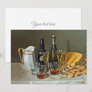 Tarjeta Bodegón de arte fino vintage con vino y queso