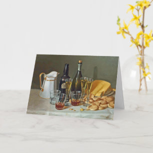 Tarjeta Bodegón de arte fino vintage con vino y queso