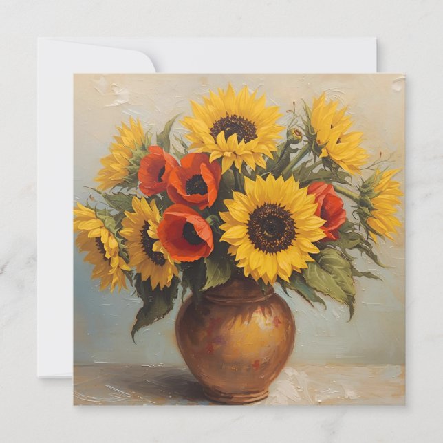 Tarjeta Bodegón de girasoles y amapolas (Anverso)