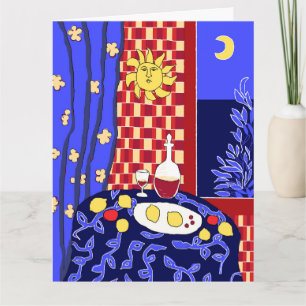 Tarjeta Bodegón nocturno azul inspirado en Matisse con lim