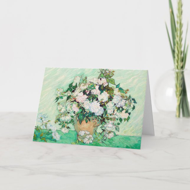Tarjeta Bodegón Rosas en un jarrón de Vincent van Gogh (Anverso)
