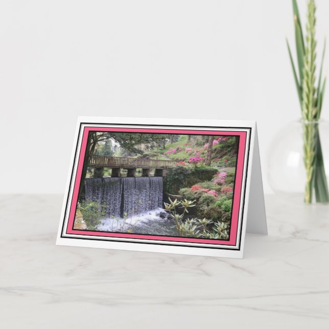 Tarjeta Bodnant Gardens Waterfall Greetings Card (Anverso)