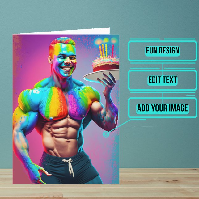 Tarjeta Bodybuilder Gay Birthday (Wish a very Happy Birth - gay to your favorite human with this LGBTQ+ inspired birthday card. )