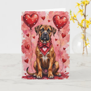 Tarjeta Boerboel Valentine Perro Sentado con Corazones Roj