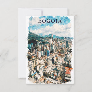 Tarjeta Bogotá Colombia Vista de la Ciudad Acuarela