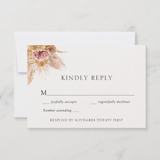 Tarjeta Bohemian Pampas Grass Boda Response Card (Anverso)