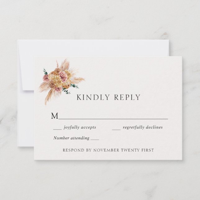 Tarjeta Bohemian Pampas Grass Boda Response Card (Anverso)