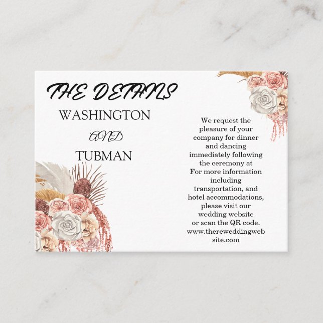 Tarjeta Bohemiana de detalles florales con Qrcode (Anverso)