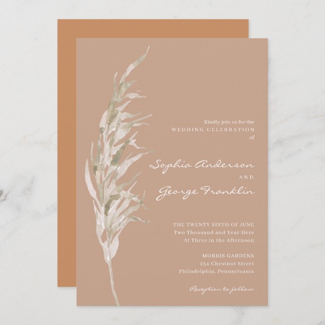 Tarjeta bohemiana de invitación a la boda de terra (Anverso / Reverso)