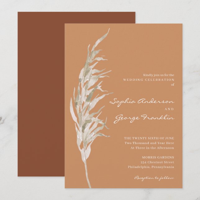 Tarjeta bohemiana de invitación a la boda de terra (Anverso / Reverso)