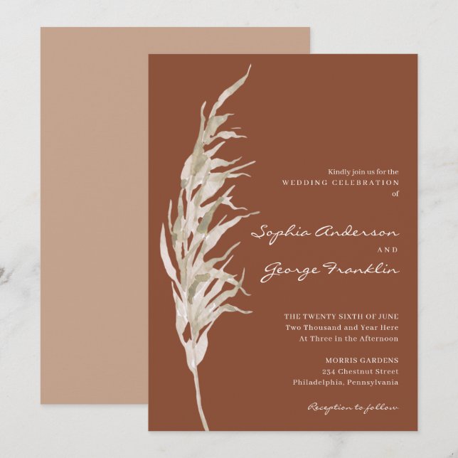 Tarjeta bohemiana de invitación a la boda de terra (Anverso / Reverso)