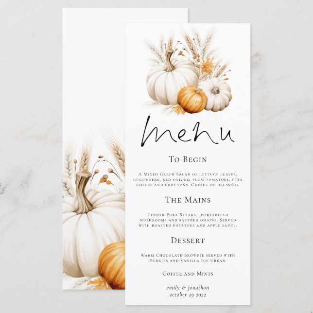 Tarjeta Bohemias Calabazas Pampas Grasses Fall Wedding (Anverso / Reverso)