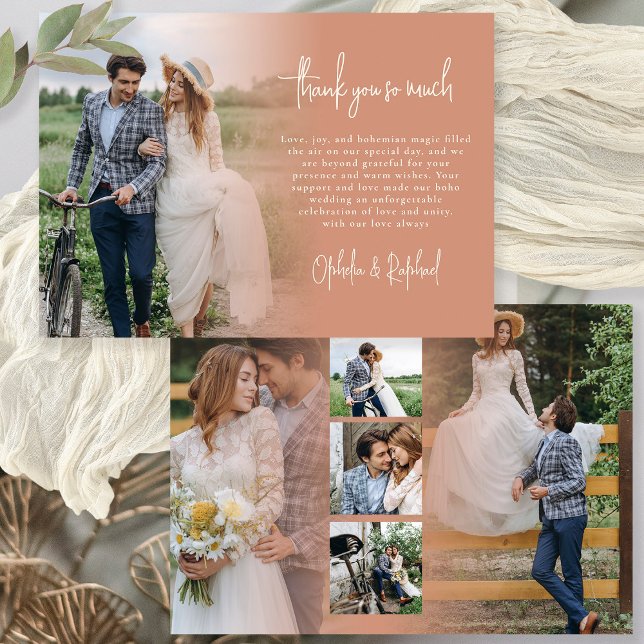 Tarjeta Boho 6 Photo Script Terracotta Boda Gracias (Front and back view. Available printed or digitally)
