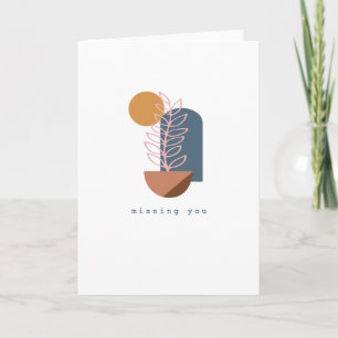 Tarjeta Boho Abstracto Terroso Botánico Te Extraño En Blan