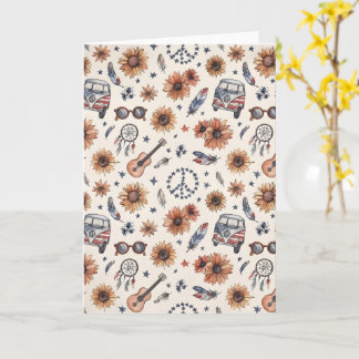 Tarjeta Boho Americana Festival Sunflowers VW Bus 4th of J