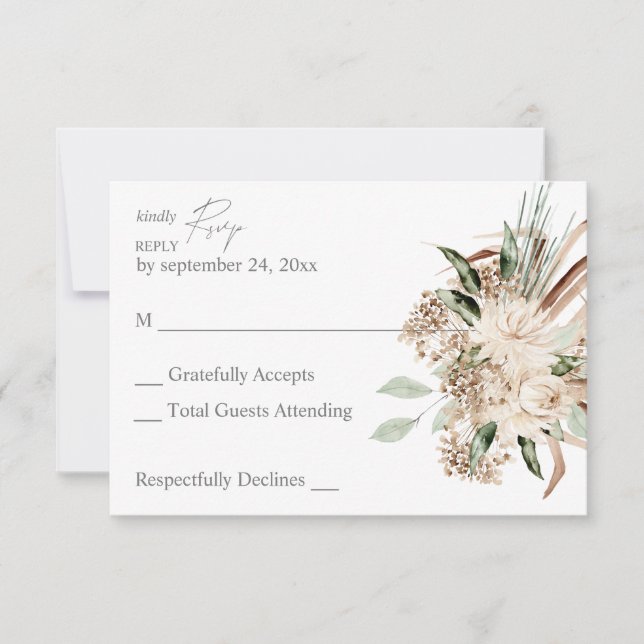 Tarjeta Boho Beige Floral no Meal RSVP (Anverso)