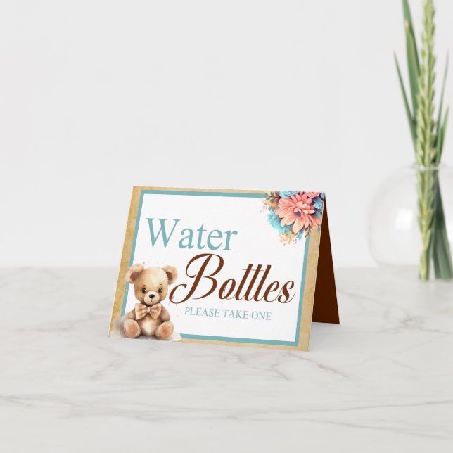 Tarjeta Boho Blue Bear Baby Shower Botsuana (Anverso)