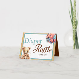 Tarjeta Boho Blue Bear Baby Shower Diaper Raffle Drop Off