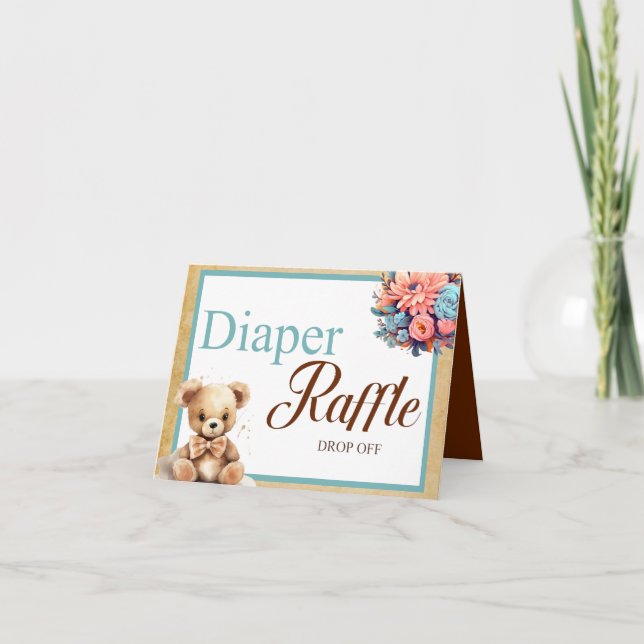 Tarjeta Boho Blue Bear Baby Shower Diaper Raffle Drop Off (Anverso)