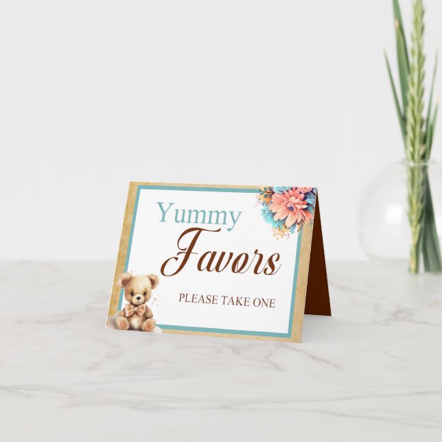 Tarjeta Boho Blue Bear Baby Shower Yummy Favorito Table (Anverso)
