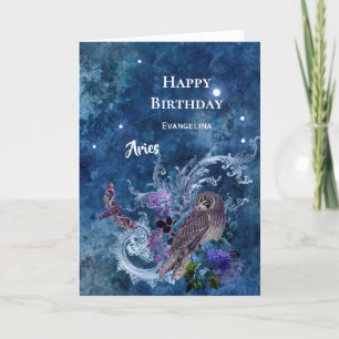 Tarjeta Boho Blue Zodiac Aries Constellation Cumpleaños