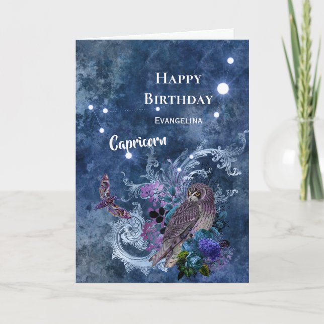Tarjeta Boho Blue Zodiac Capricorn Constellation Cumpleaño (Anverso)
