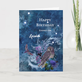 Tarjeta Boho Blue Zodiac Gemini Constelación Cumpleaños