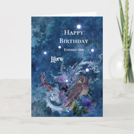 Tarjeta Boho Blue Zodiac Libra Constelación Cumpleaños