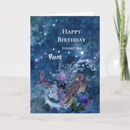 Tarjeta Boho Blue Zodiac Pisces Constelación Cumpleaños