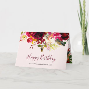 Tarjeta Boho Burgundy Floral Cumpleaños