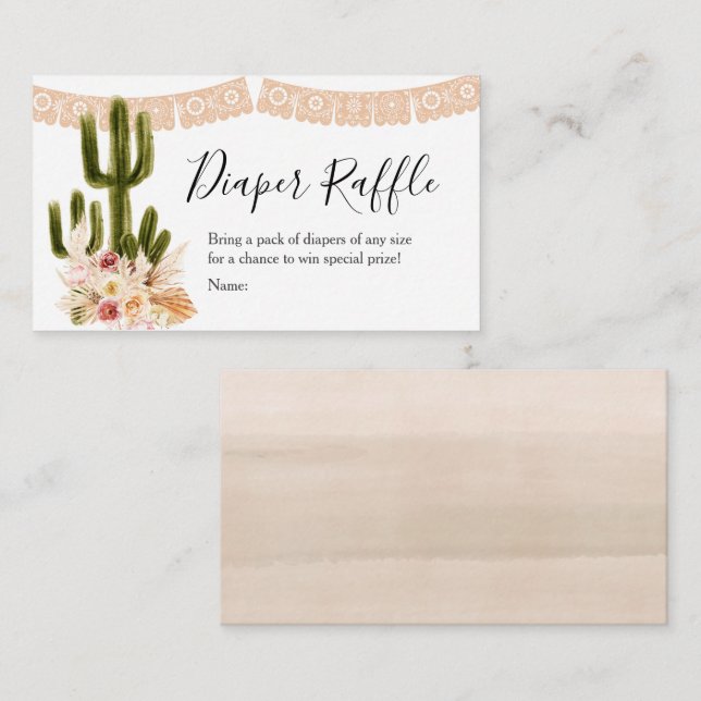 Tarjeta Boho Cactus Diaper Raffle (Anverso / Reverso)