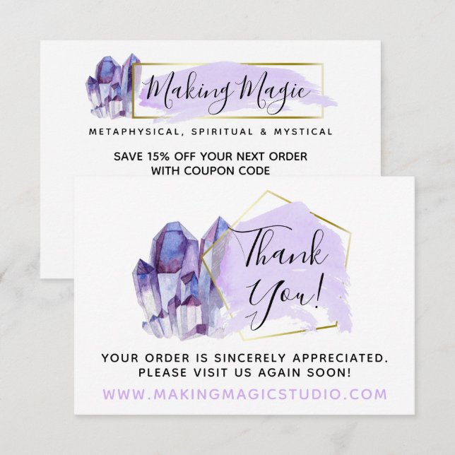 Tarjeta Boho de Agradecimiento con Cristales y Oro (Anverso / Reverso)