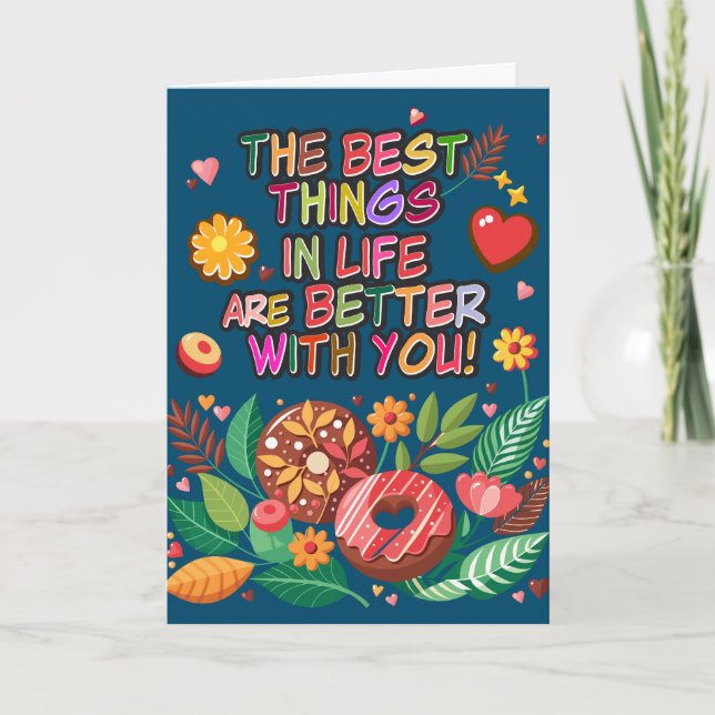 Tarjeta Boho Donuts y Flores, El día de San Valentín de au (Anverso)