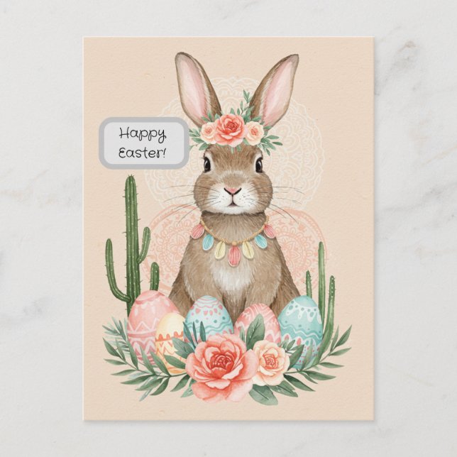 Tarjeta Boho Easter Bunny - Postal Pastel capricho (Anverso)