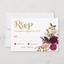Tarjeta Boho Fall Floral Bouquet Gold RSVP