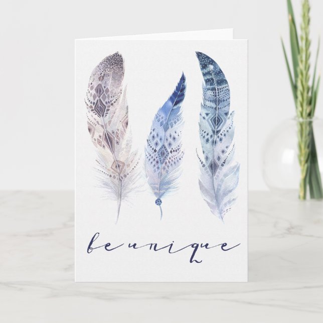 Tarjeta Boho Feathers - Be Unique Friendship Card (Anverso)