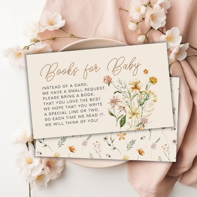 Tarjeta Boho Floral Baby Shower para la solicitud  (Boho Floral Baby Shower Book Request Card)