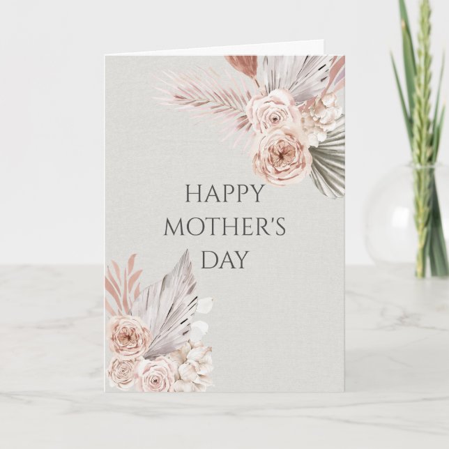 Tarjeta Boho Floral Frame the Mother's Day Faux Linen (Anverso)