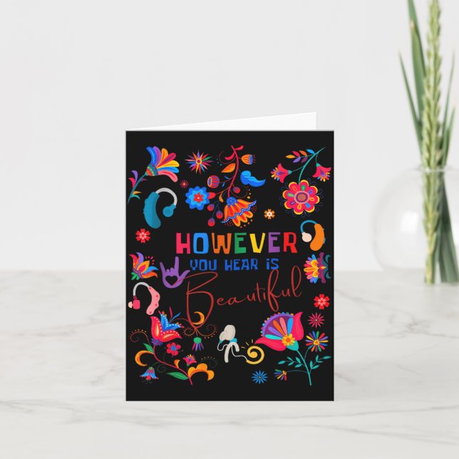 Tarjeta Boho Floral However You Hear Is Beautiful Asl Deaf (Anverso)