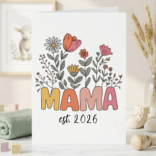 Tarjeta Boho Floral Mamá Estilo Año Flores Silvestres Lett